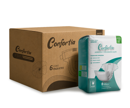 Pañales para adulto Confortia Máxima absorción 6 paquetes de 8 piezas
